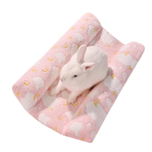 24x16 in Rabbit Bed Large Size - Warm & Comfortable Plush Rabbit Mat Pad with Star Pattern, Double-Sided Flannel Pet Pad Cozy Fleece Bedding for Bunnies, Guinea Pigs, Small Animals, Pink - color: Pink, size: 24*16in