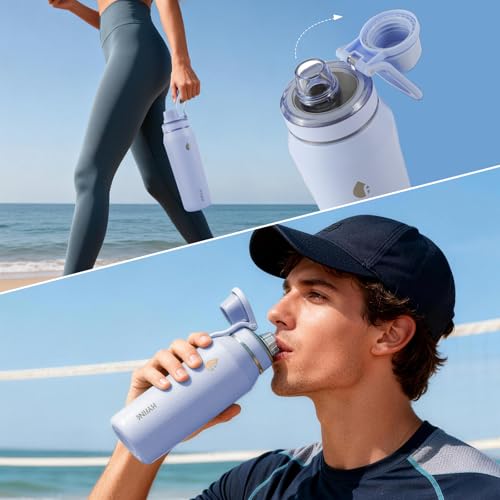 24oz Insulated Water Bottle, Wide Mouth Spout Lid, BPA-Free | Tritan spout lid, BPA free, 18/8 stainless steel body, Cold 24H, hot 12H, Wide mouth fits ice, Fit car cup holder,Blue - color: Sky Blue