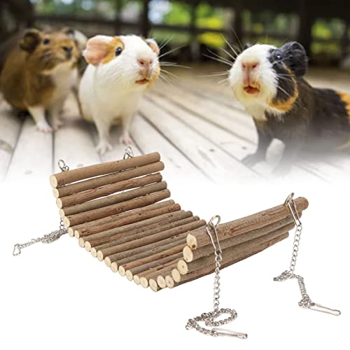 Hamster Wooden Swing, Natural Large Space Climbing Playing Toy with Hanging Chain for Parrots Gerbils and Similar Size Pets (15 * 30CM) - size: 15*30CM