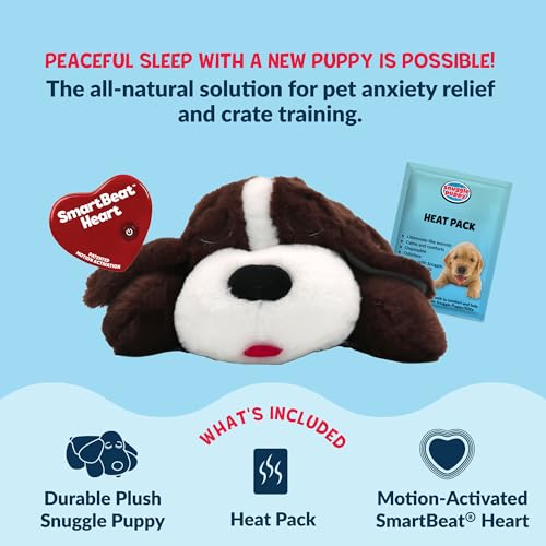 Snuggle Puppy Heartbeat Dog Toy for Puppies, Real-Feel Heartbeat, Calming Sleep Aid and Crate Training Comfort Toy with Heat Pack, Medium Breed Buddies Bully Breed (Pit Bull, Bulldog) - color: Mocha