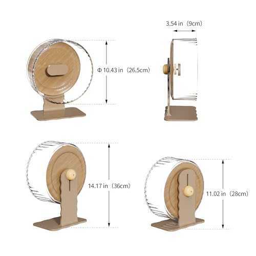 Silent Hamster Wheel 10.5 Inch Dual-Bearings Quiet Running Exercise Wheels with Wood Grain Backboard, Height Adjustable for Syrian Hamsters, Gerbils, Mice, Hedgehog, Lemmings, Warm Brown - color: Warm Brown, size: 10.5inch