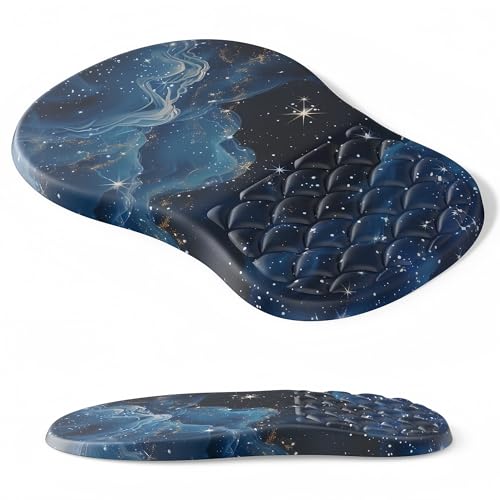 Ergonomic Mouse Pad Wrist Support,Blue Space Wrist Rest Mousepad for Carpal Tunnel Pain Relief,Integrated Memory Foam Slope Massage Bulge Design - color: T-01