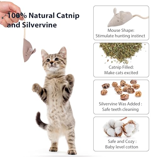 Catnip Mice Cat Toys, 6 Pcs Interactive Fabric Mouse Toys for Indoor Cats | Handcrafted,Durable Soft,Catnip & Silvervine Blend,Interactive Play,Encourages Chasing, Chewing,Kitty Exercise and Fetch Toy - size: Small