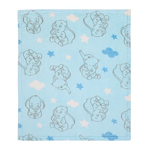 Disney Dumbo Pastel Blue, Grey & White Clouds & Stars Super Soft Baby Blanket, Light Blue, Grey, White - color: Disney Dumbo, size: 30x36 Inch (Pack of 1)