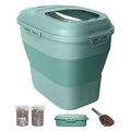 30-35Lbs Dog Food Storage Container Airtight,Collapsible Dog Food Container | Large Pet Food Storage Container with Double Airtight Seal & Magnetic Lid,Cat Food Container with Wheels,2Pcs Container,Scoop - color: Green