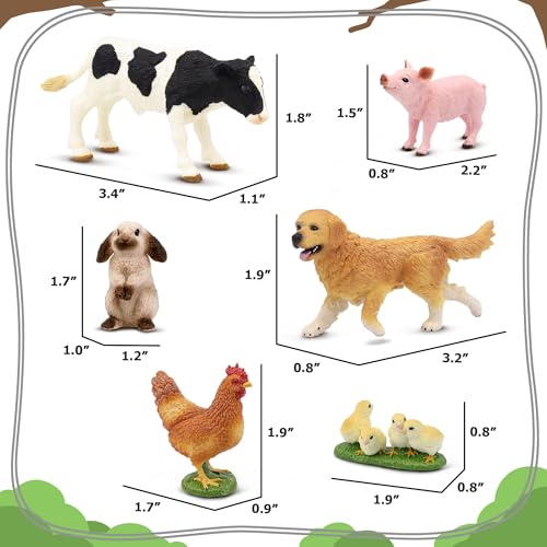 Farm Animals Toy Set, 12 Realistic Small Animal Figurines with Pets, Livestock, Poultry for Kids Ages 3+, Educational Learning Playset for Toddlers Boys Girls