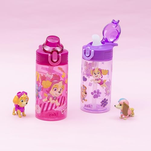 Zak Designs PAW Patrol Sage 16oz Leak-Proof Straw Kids Water Bottle, 2-Pack | BPA Free Durable Plastic, Cupholder Friendly, Dishwasher Safe, Easy to Clean, Lid Lock, Handle, For School, Home, Travel - color: PAW Patrol (Skye & Friends)