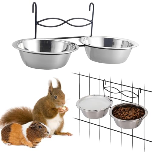 kathson Hanging Bird Bowls for Cage, 2 PCS Stainless Steel Metal Pet Food Water Dishes with Holder Feeder Cage Coop Hook Feeder Cups for Birds, Parrots, Small Sized Dogs and Cats(5.1 Inch Dia) - size: 5.1 Inch Dia