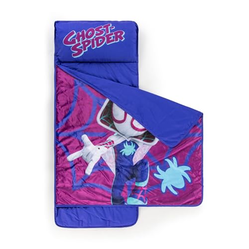 Jay Franco Kids Nap Mat with Embedded Pillow & Blanket – Soft 46"x20" Microfiber Sleeping Bag with Name Tag & Handle - style: Purple - Ghost Spider