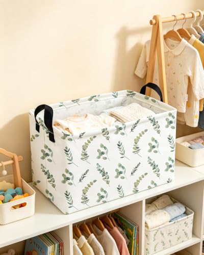 Essme Rectangular Leaves Basket,Kids Storage Bins Organizer with Handles for Girls Room Decor, Gift Basket,Shelf Basket.(Leaves) - color: Leaves