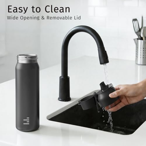 24oz 316L Stainless Steel Insulated Water Bottle | Smooth-flow oval spout, One-hand flip lid, Easy carry handle, Easy to clean, Sweat-proof exterior, Black - color: Black