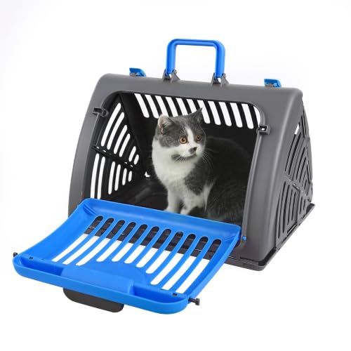 Foldable Portable Pet Carrier, Cat Carrier with Opening Door | Hard-Sided Travel Cat Carrier for Cats & Small Pets up to 25lbs, Blue - color: Blue