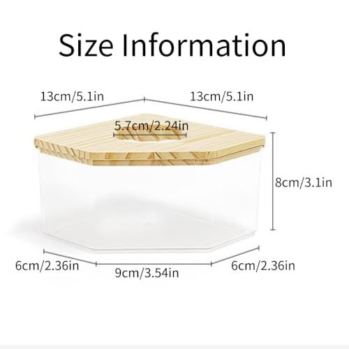 Clear Acrylic Hamster Sand Bath Box with Wood Lid Pet Sandbox (D Small) | Transparent pet shower box with wooden cover easy clean digging hideout space saving corner design for Syrian Hamster - style: D Small