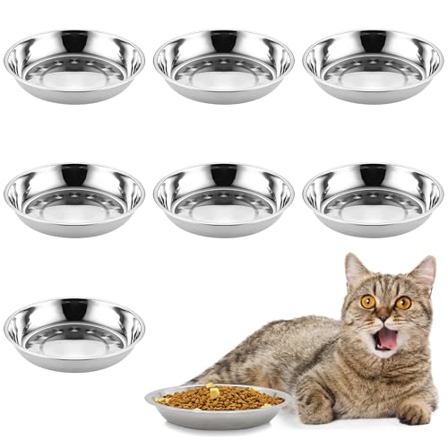 kathson 8 Pcs Stainless Steel Cat Food Bowls, Replacement Whisker Relief Cat Metal Dishes, Shallow Wide Cat&Dog Food and Water Bowl Suitable for Pet Feeding Stand, Dishwasher Safe (7.00 Inch Dia.) - size: 7.00 Inch Dia.