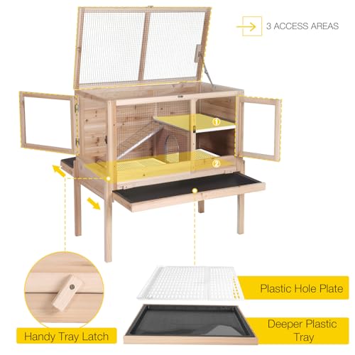 Aivituvin Wooden Guinea Pig Cages Indoor with Removable Stand, Anti Chewing Rabbit Hutch with Ramp and Wire Mesh, 2 Story Small Animals House Habitat with Pull Out Tray (Light Natural Wood) - color: Light Natural Wood