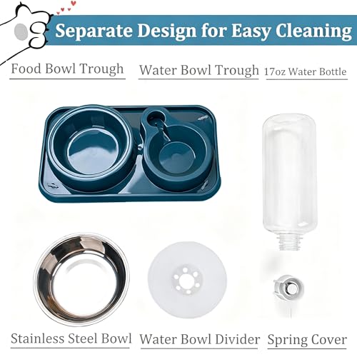 J&L VVMEET Non-Slip Dog Cat Food and Water Bowls Set with Water Dispenser | Dog Bowls Detachable Stainless Steel Bowl Gravity Pet Feeder and Waterer Set Automatic Water Refill for Cat Dog Puppy Rabbit - color: Pink, size: Water Capacity: 1000ML