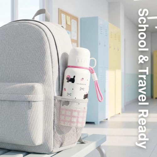 20oz Cat Stainless Steel Insulated Water Bottle | Double Wall Vacuum Tumbler, Leakproof, Dual Use Straight Drink & Straw Lid, Travel Office Outdoor - color: Strawberry Black Cat