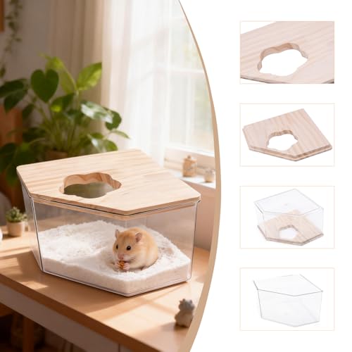 Hamster Sand Bath Box–Transparent Syrian Hamster Shower Bathtub with Comb for Small Pets, Acrylic Micro Sand Bath Box with Lid, Ideal Hamster Dig Box - Pentagon - color: (Pentagon)