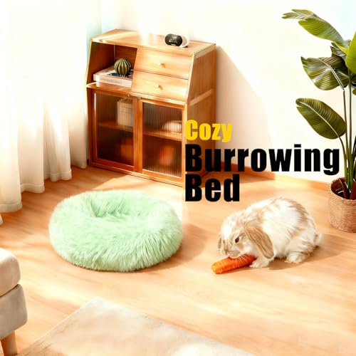 Bunny Rabbit Hideout Bed Small Animal Bedding Donut-Shaped Burrowing Pet Bed Soft and Warm Hideaway with Spandex and Fleece Bottoms Cozy Carrier, Cage Accessories - color: Green