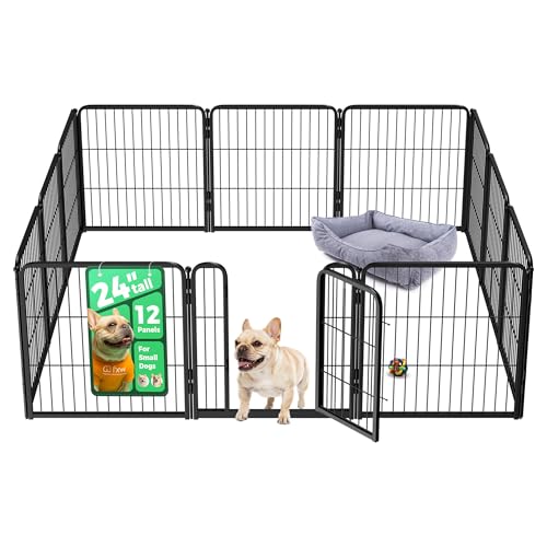 FXW Homeplus Indoor Dog Playpen, 24" H, 12 Panels, for Puppies & Small Dogs | Stress-free play, Heavy-duty, Semi-open design, Easy setup, Threshold-free gate, Expandable, Patented - color: Black, size: 24"H