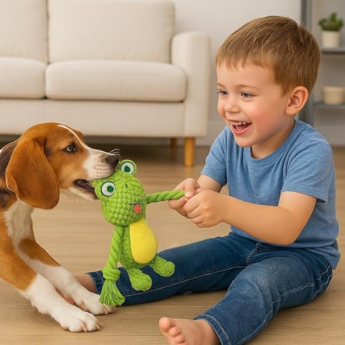 Plush Frog Dog Toy, Squeaky Interactive Tug Toy for Small Medium Dogs | Cute plush toy with sound features, designed for small and medium dogs, indoor play and daily entertainment - color: Green