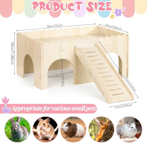 1 Set Guinea Pig Hideout, Upgraded Wooden Guinea Pigs Castle with Stairs 14.96*9.84 Inches Detachable Guineas Pig House with Stair Large Guineas Piggy Castle for Hamsters and Chinchilla Small Animals