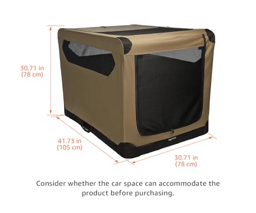 Amazon Basics Portable Folding Soft Dog Crate, Double Door, Collapsible Travel Kennel, Easy to Set Up, Sturdy, Secure, XL 42" x 31" x 31", Tan - color: Tan, size: 42.0"L x 31.0"W x 31.0"H