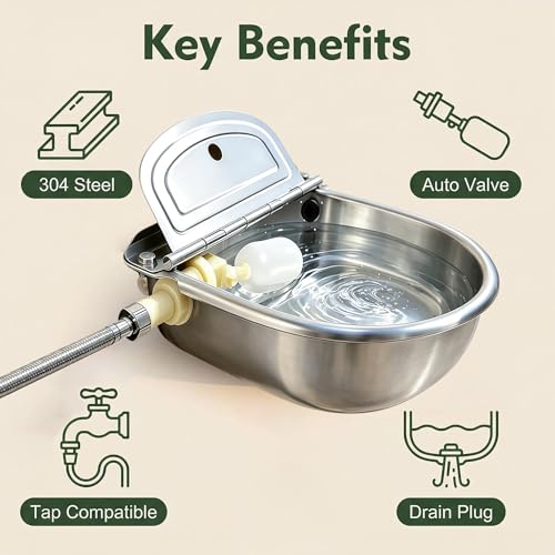 Automatic Dog Water Dispenser - Auto Filling Water Bowl for Dogs, Cats, Chickens and Livestock - Indoor Outdoor Pet Waterer Feeder with Float Valve