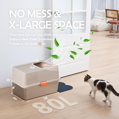 MEEXPAWS Stainless Steel Cat Litter Box Top Entry XL Large with Lid, 8'' High Side Metal Cat Litter Box for Big Cats, Top Cover with Slot, Non-Stick, Easy Clean, Include Litter Scoop - color: Blue