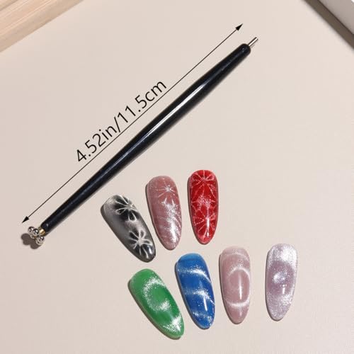 Cat Eye Magnet for Nails 6 PCS, Super Long Double-head Nail Polish Magnet Pen, Flower Design Nail Magnetic Pen, Stick for 3D French Cat Eye Gel Polish with Y/V Shape Clippers Heart Magnetic DIY Tools - color: 6pcs