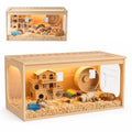 32" Large Wooden Hamster Cage with Lockable Front Access Door & Openable Top, Thick Acrylic Panels, Ventilated Hamster Habitat for Syrian Hamsters, Dwarf Hamsters, Gerbils, Guinea Pigs