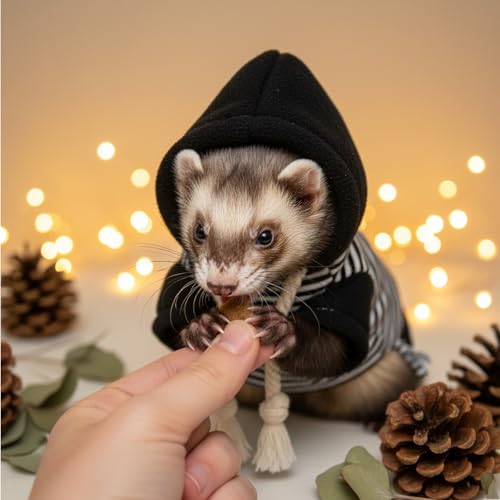 Small Pet Harness Vest and Leash Set Ferret Clothes Hoodies for Ferrets for Outdoor Walking Rabbit Ferret Guinea Pig Bunny Hamster Puppy Kitten (Black and White Striped Clothes + Leash) - color: Black and white striped clothes + leash