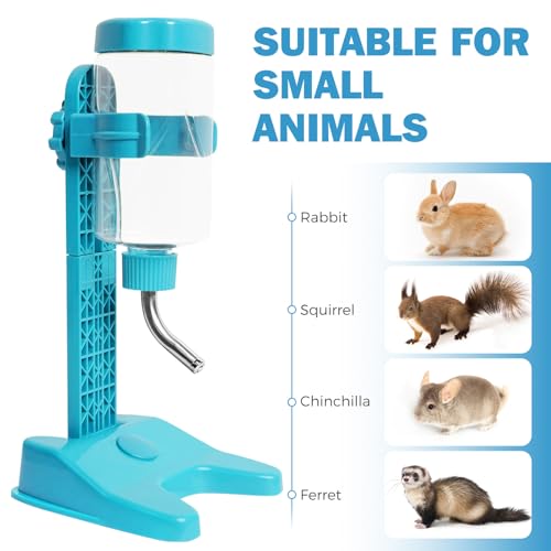 VANNON Pet Standing Water Dispenser Top Fill Dog Water Bottle Dispenser with Stand Leakproof Pet Slow Water Bottle for Small Animals, 13oz, BPA Free, Adjustable Height, Blue - color: Blue