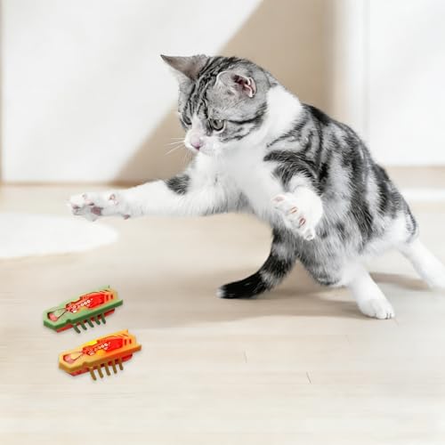 XCZAP Cat Electric Toy Bug – Automatic Rolling Interactive Cat Toy(2-Pack) (A-LS-Luminous Yellow Green) - color: A-LS-Luminous Yellow Green