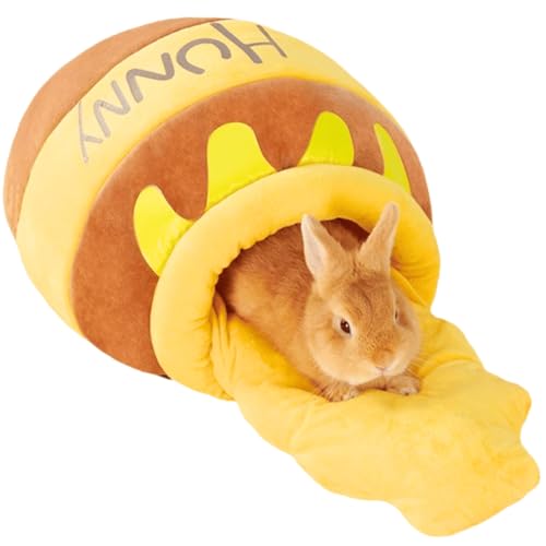 Rabbit Honeypot Bed House - Bunny Hideout Warm Fleece Cuddle Cup Snuggle Sack with Removable Cushion Guinea Pig Hideout Sleeping Cave for Rabbit Guinea Pig Ferret Chinchilla