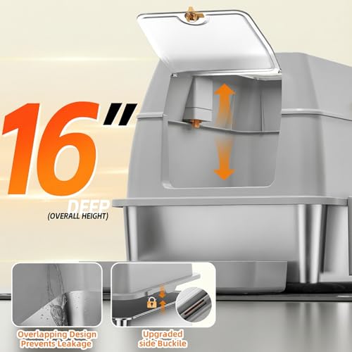 Stainless Steel Litter Box with Lid,Front Entry Top Exit Kitty LitterBox,Extra Large Enclosed Metal Cat Box with Litter Scoop & Litter Mat-Light Gray - color: Light Gray