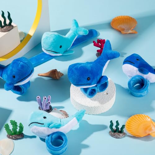 Lenwen 8 Pcs Whale Stuffed Animals Slap Bracelets for Kids Plush Animal Slap Snap Bracelets Bulk Whale Wrist Bands Adopt an Animal School Students Gifts Party Favors for Boys Girls Classroom Prizes - style: Whale