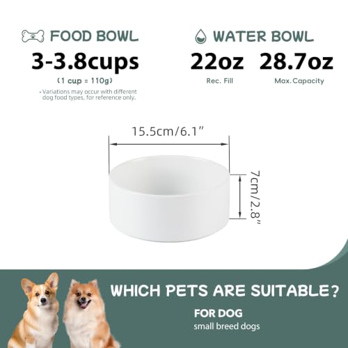 Havniva Ceramic Dog Bowls, 6.1” Dog Food and Water Bowl, Pet Feeding Bowl | Dog Food Bowl for Small Dogs, Food-Grade Ceramic, Dog Water Bowl with Non-Slip Rubber Base, Large Capacity, Dishwasher Safe - color: Matte White, size: 6.1" - Bowl