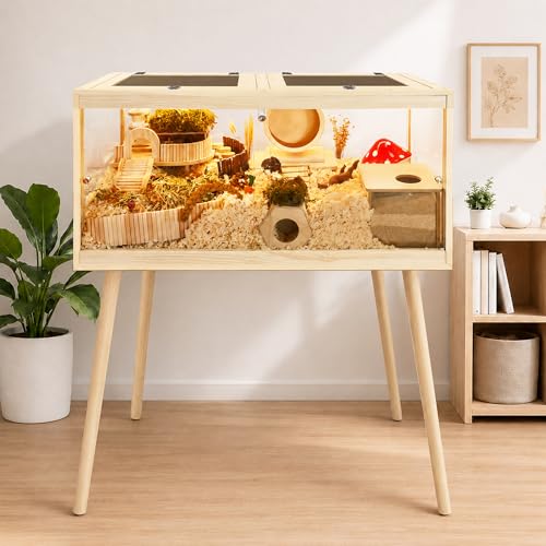 PROLEE Hamster Cage Chewproof, Mice and Rat Habitat with Transparent Sides, Hamster Cage with Openable Mesh Top, Solid Built with Lock Design and Leg Stand, 40" inch - size: 40.0"L x 20.0"W x 47.5"H