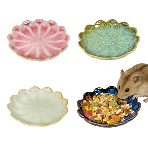 4PCS Ceramic Hamster Food Dish,Sunflower Guinea Pig Food Bowls | Rats Anti-Turning Feeding Dishes for Gerbils Mice 4.5in，Shallow Chew-Proof Bowl, Non-Slip Base, Easy to Clean - size: 4Pcs Sunflower