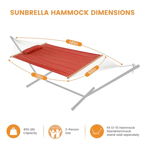 Lazy Daze 12 FT Sunbrella Fabric Hammock, Non-Fading Double Outdoor Hammock | 2 Person Hammock with Pillow, Straps, Carabiners , All Weather Fade Resistant for Outside, Harwood Crimson - color: Harwood Crimson