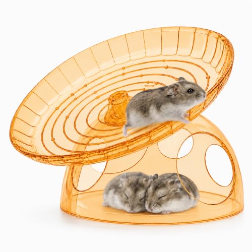 Silent Hamster Wheel with Hamster Hideout, Quiet Flying Saucer Exercise Wheel for Dwarf Hamsters, Stable Running Wheel, Small Animal Cage Accessory, Easy to Clean (Orange) | 2-in-1 flying saucer wheel with hideout, quiet spin, wide track, clear body, stab