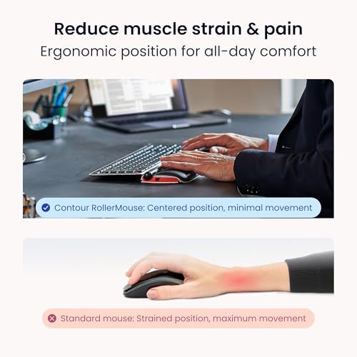 Contour RollerMouse Red Ergonomic Mouse for Shoulder Forearm Wrist Strain Relief for RSI Carpal Tunnel Centered Rollerbar 6 Customizable Buttons 10 Speed Settings Mac/PC Compatible Wireless - Regular - size: Regular, style: Wireless