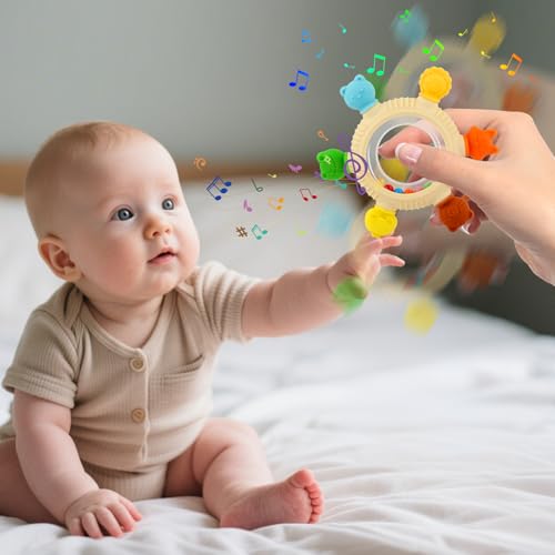 Baby Teething Rings Toys for 0-6 6-12 Months Animal Rattle Teether Toy | Sensory Toys for Babies 0-24Months Silicone Teether Relief Chew Soothing Sore Gums for Newborn Infant Essentials BPA Free