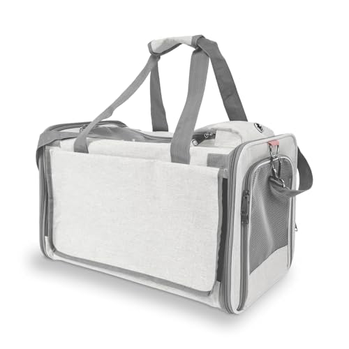 GAPZER Pet Carrier for Large Cat Soft-Sided Animal Traveling Bag up to 20lb | Privacy Protection Big Kitten Car Travel Cloth Carry Bag up to 20 lbs, Small Animal Portable Mesh Kennel Cage for Vet Visits - color: Beige