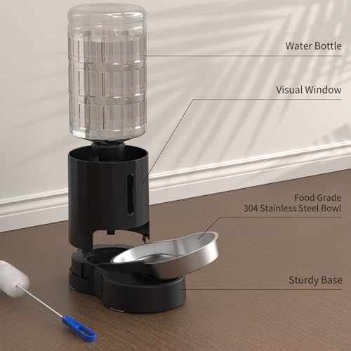 JUNSPOW Cat Water Dispenser with Stainless Steel Bowl (4L Black) | Automatic Gravity Water Dispenser for Cats or Small Medium Size Dogs, Large Capacity, Easy to Clean - color: Black, size: 4L Base
