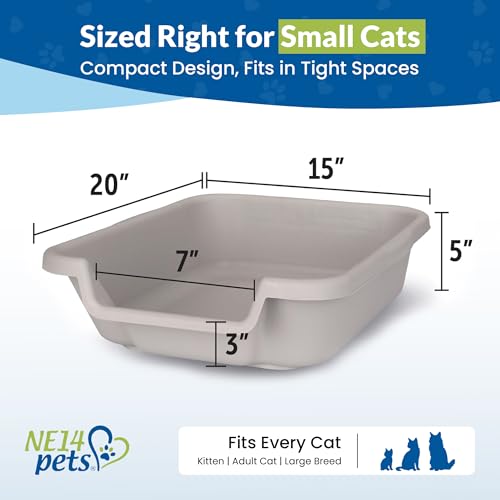 KittyGoHere Senior Cat Litter Box, Small Litter pan with Long-Handle Jumbo Scoop, Open Top Low Entrance Kitty Litters Box, Lightweight Low Entry Litter Box, Durable, Made in USA (2 Pack - Misty Gray) - color: Misty Gray, size: Small(2 Pack) with Scoop