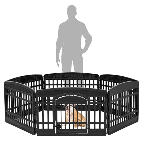IRIS USA 8-Panel Dog Playpen with Door, Pet Enclosure, Black | Heavy Duty Plastic, Multiple Pets, Indoor Outdoor, Portable, Large Play Area, Easy Assembly - color: Black, size: 8 Panel - 24" H