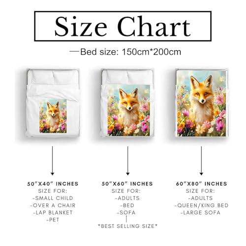 Cute Pretty Fox Blanket Soft Cozy Flannel Throw Blanket for Adults Kids - Warm Yet Lightweight Blankets for Travel, Bed, Couch, Fuzzy Outdoor Comfort Wrap 50"×40" - color: Fox, size: 50x40 Inch