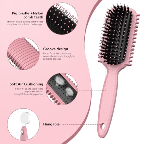 Curl Defining Brush, Curly Hair Brush, Slick Back Hair Brush, For Combing and Shaping Curls in All Hairstyles to Reduce Pulling (Pink) - color: Pink